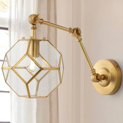 7.5" 1-Light Honeycomb Modern Contemporary Arm-Adjustable Iron/Glass LED Sconce Brass Gold/Clear - JONATHAN Y: UL Listed, Mid-Century Design 2 7.5" 1-Light Honeycomb Modern Contemporary Arm-Adjustable Iron/Glass LED Sconce Brass Gold/Clear - JONATHAN Y: UL Listed, Mid-Century Design - Image 2