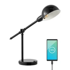 20.25" Curtis Vintage Industrial Iron Adjustable Dome Shade Task Lamp With USB Charging Port (Includes LED Light Bulb) - JONATHAN Y -Furniture store GUEST 98976e9c a5ad 4fb0 89dc 590da9194f27