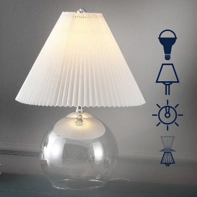 22.5" Louisa MidCentury Round Glass/Iron Pleated Shade Table Lamp (Includes LED Light Bulb) Smoke Gradient/Chrome - JONATHAN Y 2 22.5" Louisa MidCentury Round Glass/Iron Pleated Shade Table Lamp (Includes LED Light Bulb) Smoke Gradient/Chrome - JONATHAN Y - Image 2