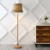 61" 2-Light Ocata Coastal Bohemian Iron/Rattan LED Floor Lamp With Pull-Chain Brown Wood (Includes LED Light Bulb) - JONATHAN Y