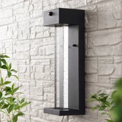 5.13" 1-Light Miranda Modern Iron/Glass Seeded Glass With Dusk-to-Dawn Sensor Outdoor Sconce Black - JONATHAN Y: ETL Listed, Integrated LED -Furniture store GUEST 9922238c b38f 4407 adb4 fd9204be6458