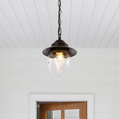 8.25" 1-Light Manteo Farmhouse Industrial Iron/Glass Outdoor LED Pendant Oil Rubbed Bronze/Clear - JONATHAN Y 2 8.25" 1-Light Manteo Farmhouse Industrial Iron/Glass Outdoor LED Pendant Oil Rubbed Bronze/Clear - JONATHAN Y - Image 2