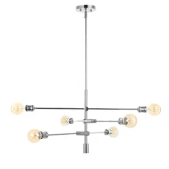36" 6-Light Atlas Modern Vintage Iron Arm-Adjustable LED Chandelier Chrome - JONATHAN Y -Furniture store GUEST 9a93461b b6be 4001 adc1 de0e60eb0191