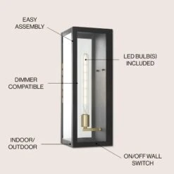 JONATHAN Y Berlin 20" Modern Industrial Indoor/Outdoor Rectangular Iron/Glass LED Outdoor Lantern