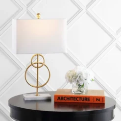 26" Marble/Metal Circle Table Lamp (Includes LED Light Bulb) Gold - Jonathan Y