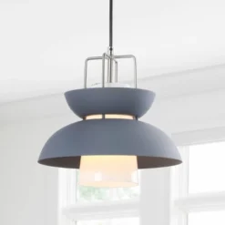 11" Metal Paul Farmhouse Pendant (Includes Energy Efficient Light Bulb) Gray - JONATHAN Y -Furniture store GUEST 9ea85363 139d 46e1 972f bb79aa19ae20
