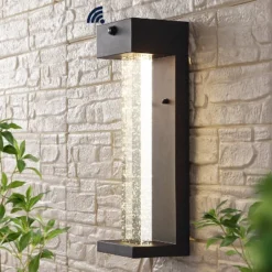 5.13" 1-Light Miranda Modern Iron/Glass Seeded Glass With Dusk-to-Dawn Sensor Outdoor Sconce Black - JONATHAN Y: ETL Listed, Integrated LED -Furniture store GUEST 9ff42278 057e 4b42 a4d4 897463c2da97
