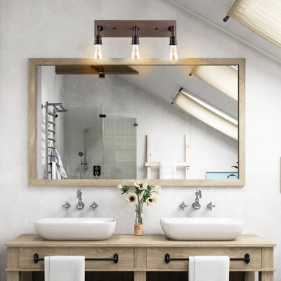 22.13" 3-Light Corbett Rustic Farmhouse Iron LED Vanity Oil Rubbed Bronze/Brown Wood Finish - JONATHAN Y 3 22.13" 3-Light Corbett Rustic Farmhouse Iron LED Vanity Oil Rubbed Bronze/Brown Wood Finish - JONATHAN Y - Image 3