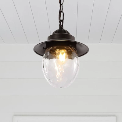 8.25" 1-Light Manteo Farmhouse Industrial Iron/Glass Outdoor LED Pendant Oil Rubbed Bronze/Clear - JONATHAN Y 4 8.25" 1-Light Manteo Farmhouse Industrial Iron/Glass Outdoor LED Pendant Oil Rubbed Bronze/Clear - JONATHAN Y - Image 4