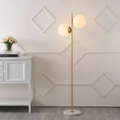 60.5" 2-Light Oscar Modern Parisian Candlestick Iron Floor Lamp (Includes LED Light Bulb) Brass Gold/White - JONATHAN Y -Furniture store GUEST a53e1d1f 299e 41df 9434 4a0ae6df0dca