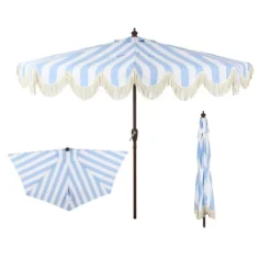 JONATHAN Y Beverly 9 Ft. Designer Classic Scalloped Fringe Half Market Patio Umbrella With Crank, Push Button Tilt And UV Protection -Furniture store GUEST a55193a2 ee18 4885 b5d5 3503df3cf31e