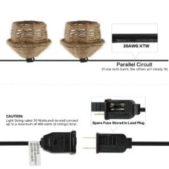 JONATHAN Y Maui 10' 10-Light Incandescent G40 Hemp Rope Shaded String Lights: UL Listed, Indoor/Outdoor Use, Metal Construction -Furniture store GUEST a731ced9 1d0e 478d 80f5 ab93c109365f