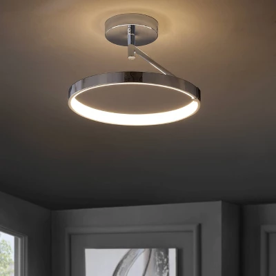 17.5" Metal Owen Dimmable Semi Flush Mount (Includes Energy Efficient Light Bulb) Chrome - JONATHAN Y 1 17.5" Metal Owen Dimmable Semi Flush Mount (Includes Energy Efficient Light Bulb) Chrome - JONATHAN Y