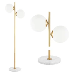 60.5" 2-Light Oscar Modern Parisian Candlestick Iron Floor Lamp (Includes LED Light Bulb) Brass Gold/White - JONATHAN Y -Furniture store GUEST a7d47b78 1545 4dfb adb3 fbfc9f66b059