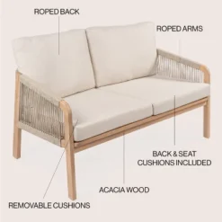 Arwen Modern Bohemian Roped Acacia Wood Outdoor Loveseat With Cushions - JONATHAN Y 11 Arwen Modern Bohemian Roped Acacia Wood Outdoor Loveseat With Cushions - JONATHAN Y -Furniture store GUEST a8027559 df06 43be 9ac9 f54c1a794ac4