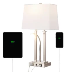 JONATHAN Y Blaire 23.75" 2-Light Metal Table Lamp With USB Charging Port Adjustable Light (Includes LED Light Bulb) -Furniture store GUEST a94b3f7e 5d00 416d b31a e40aa9a19cec