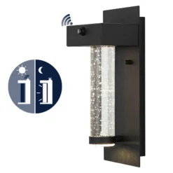 JONATHAN Y 5.5" 1-Light Horizone Minimalist Iron Seeded Glass With Dusk-to-Dawn Sensor Outdoor Sconce Black: ETL Listed, Integrated LED -Furniture store GUEST a9da255f 0e63 43ea bb19 edc49b8530dd