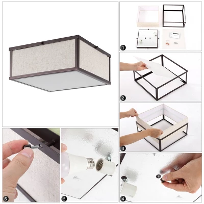 14.13" 2-Light Grant Minimalist Industrial Square Linen Iron LED Flush Mount Bronze/Beige - JONATHAN Y: UL Listed, Hardwired, Modern Decor 5 14.13" 2-Light Grant Minimalist Industrial Square Linen Iron LED Flush Mount Bronze/Beige - JONATHAN Y: UL Listed, Hardwired, Modern Decor - Image 5