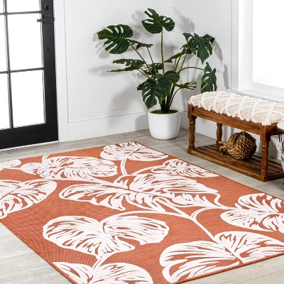 JONATHAN Y Tobago High-Low Two-Tone Monstera Leaf Floral Indoor/Outdoor Area Rug 2 JONATHAN Y Tobago High-Low Two-Tone Monstera Leaf Floral Indoor/Outdoor Area Rug - Image 2