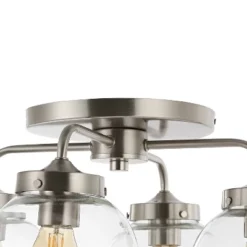 18" 4-Light Piper Farmhouse Rustic Iron/Glass LED Semi Flush Mount Nickel/Clear - JONATHAN Y -Furniture store GUEST ac465f2f 7575 48f0 be7d 92b449b5e8a7