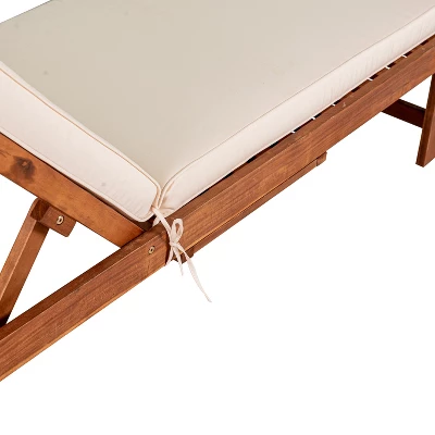 Seabrook 69 X 24 Inch Outdoor Acacia Wood Lounger With Cushion, 5-Position Back, Slide Table & Wheels -JONATHAN Y 7 Seabrook 69 X 24 Inch Outdoor Acacia Wood Lounger With Cushion, 5-Position Back, Slide Table & Wheels -JONATHAN Y - Image 7