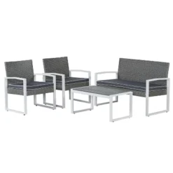 Elina 4-Piece Modern Coastal Faux Wicker Conversation Outdoor Patio Set - JONATHAN Y -Furniture store GUEST adb6a083 1b14 41e7 a1be 33969303742b