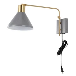 20.5" LED 1-Light Max Swing Arm Mid-Century Iron USB Charging Port Wall Sconce Gray/Brass - JONATHAN Y: Adjustable, Plug-In Fixture -Furniture store GUEST af550ddd 6c54 4e66 a80f ab0d7671e47d
