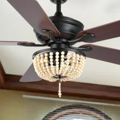 52" Erin LED Ceiling Fan With Wood Beads & Remote, Reversible Blades - JONATHAN Y