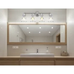 29.5" Metal Evelyn Vanity Wall Light Chrome - JONATHAN Y: ETL Listed, 4-Light Bathroom Fixture