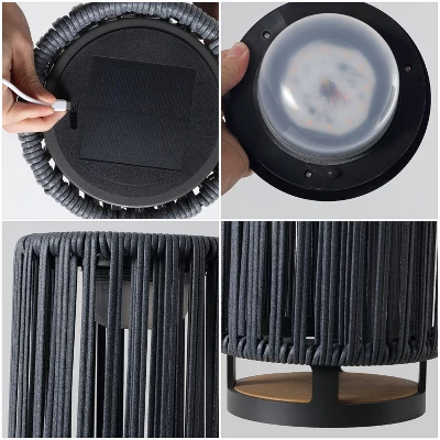 JONATHAN Y Sawara Modern Minimalist Faux Rattan Integrated Indoor/Outdoor LED Solar Powered Lantern 5 JONATHAN Y Sawara Modern Minimalist Faux Rattan Integrated Indoor/Outdoor LED Solar Powered Lantern - Image 5