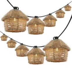 JONATHAN Y Maui 10' 10-Light Incandescent G40 Hemp Rope Shaded String Lights: UL Listed, Indoor/Outdoor Use, Metal Construction -Furniture store GUEST b46d04e5 7d78 4de3 9b5b b5f6e419e5c5