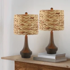 Set Of 2 21.25"Leona Rustic Farmhouse Handwoven Rattan/Resin Table Lamps (Includes LED Light Bulb) Brown Wood Finish - JONATHAN Y: Boho Style -Furniture store GUEST b58faeff a0aa 43c7 919e 124bc22c3cda