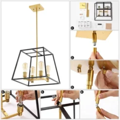 15" 4-Light Lloyd Farmhouse Industrial Iron LED Pendant Black/Brass Gold - JONATHAN Y 22 15" 4-Light Lloyd Farmhouse Industrial Iron LED Pendant Black/Brass Gold - JONATHAN Y -Furniture store GUEST b60c362e 2049 482b 937b 3c9a9b166b45