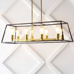 35" 8-Light Liane Farmhouse Industrial Iron Linear LED Pendant Black/Brass Gold - JONATHAN Y 14 35" 8-Light Liane Farmhouse Industrial Iron Linear LED Pendant Black/Brass Gold - JONATHAN Y -Furniture store GUEST b614473c 2663 4e23 a8e5 3dc8dbfe6390
