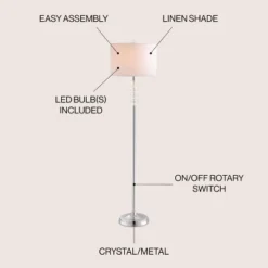 JONATHAN Y Mia Crystal/Metal LED Floor Lamp