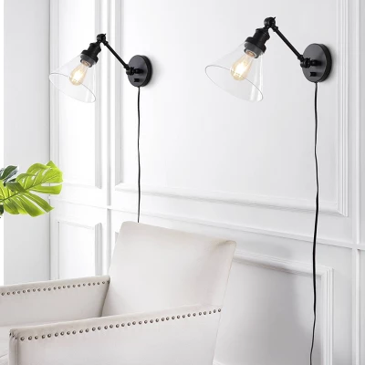 8" (Set Of 2) Iron/Glass Adjustable Cowie Wall Sconces Oil Rubbed Bronze - JONATHAN Y: UL Listed, Includes LED Bulbs 1 8" (Set Of 2) Iron/Glass Adjustable Cowie Wall Sconces Oil Rubbed Bronze - JONATHAN Y: UL Listed, Includes LED Bulbs