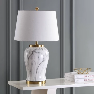 28" Prague Ceramic Marble Table Lamp (Includes LED Light Bulb) White - JONATHAN Y 2 28" Prague Ceramic Marble Table Lamp (Includes LED Light Bulb) White - JONATHAN Y - Image 2