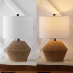 JONATHAN Y 21.75" Alma Coastal Rustic Iron/Rope Table Lamp (Includes LED Light Bulb) Brown : Linen Shade -Furniture store GUEST bc3edc31 1916 4b64 b752 8b703a2ac90b