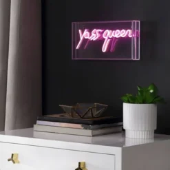 11.8" Yass Queen Contemporary Glam Acrylic Box Pendant (Includes LED Light Bulb) Neon Pink - JONATHAN Y -Furniture store GUEST bdbc368d 71a1 4b08 b40c 1c65c7641f04