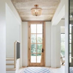 14" LED 3-Light Allie Wood Bead/Iron Pendant Antique Gold/Taupe - JONATHAN Y -Furniture store GUEST bdfbc2a3 b535 4cd8 bd43 817228a3e974