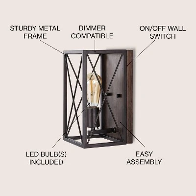 JONATHAN Y Norris X-Frame 1-Light Farmhouse Rustic Iron LED Sconce 1 JONATHAN Y Norris X-Frame 1-Light Farmhouse Rustic Iron LED Sconce