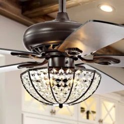 52" LED Bronze Crystal Ceiling Fan With Remote Oil Rubbed Bronze - Jonathan Y