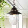 8.25" 1-Light Manteo Farmhouse Industrial Iron/Glass Outdoor LED Pendant Oil Rubbed Bronze/Clear - JONATHAN Y