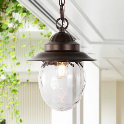 8.25" 1-Light Manteo Farmhouse Industrial Iron/Glass Outdoor LED Pendant Oil Rubbed Bronze/Clear - JONATHAN Y 1 8.25" 1-Light Manteo Farmhouse Industrial Iron/Glass Outdoor LED Pendant Oil Rubbed Bronze/Clear - JONATHAN Y