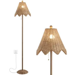 JONATHAN Y Tybee Traditional Coastal Rattan Scalloped LED Floor Lamp -Furniture store GUEST c2c29e17 10e6 4664 89d7 581e88c42135