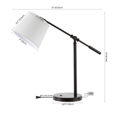 24" Troy Classic Contemporary Iron LED Task Lamp With USB Charging Port Oil Rubbed Bronze (Includes LED Light Bulb) - JONATHAN Y 2 24" Troy Classic Contemporary Iron LED Task Lamp With USB Charging Port Oil Rubbed Bronze (Includes LED Light Bulb) - JONATHAN Y - Image 2