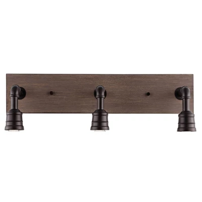22.13" 3-Light Corbett Rustic Farmhouse Iron LED Vanity Oil Rubbed Bronze/Brown Wood Finish - JONATHAN Y 9 22.13" 3-Light Corbett Rustic Farmhouse Iron LED Vanity Oil Rubbed Bronze/Brown Wood Finish - JONATHAN Y - Image 9