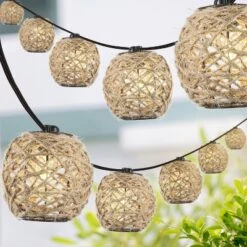 JONATHAN Y Oahu 10' 10-Light Incandescent C7 Hemp Rope Shaded String Lights: UL Listed, Indoor/Outdoor Use, LED Compatible
