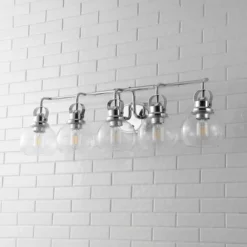 36.25" 5-Light Shirley Metal/Seeded Glass Vanity Light Chrome - JONATHAN Y: ETL Listed, LED Compatible -Furniture store GUEST c54eb1bd 777a 4020 9d9b 715ee67f5575