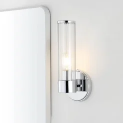 6" LED 1-Light Cecil Tall Cylinder Striped Glass Mid-Century Wall Sconce Chrome - JONATHAN Y: Adjustable, UL Listed, Eco-Friendly